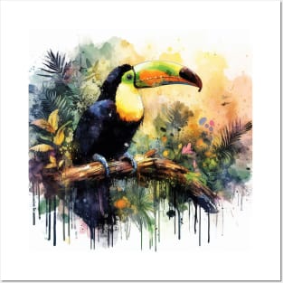 Colorful parrot sitting in the rain forest Posters and Art